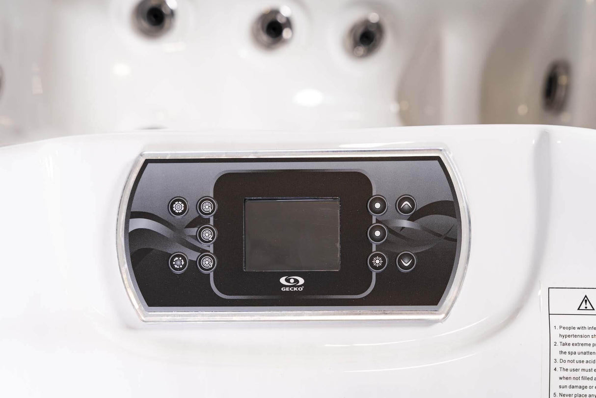 PureHaven Imperia American Outdoor-Whirlpool 230x230 cm für 6 Personen mit 71 Massagedüsen Heizung LEDs Thermoabdeckung Farbe Sterling Silber/Grau