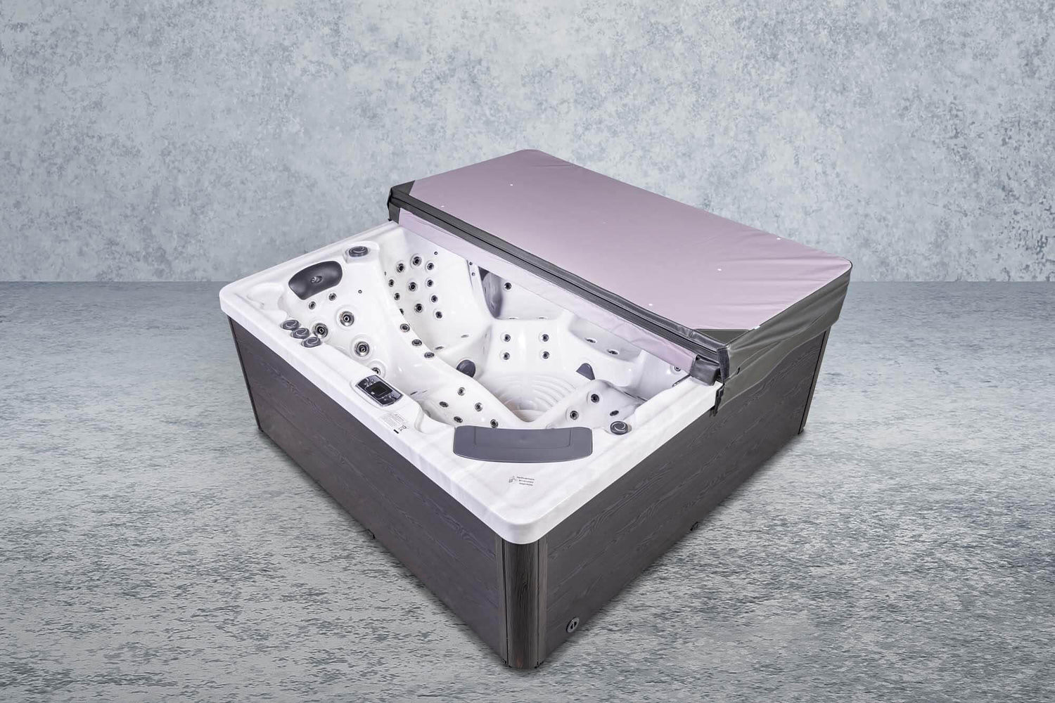 PureHaven Imperia American Outdoor-Whirlpool 230x230 cm für 6 Personen mit 71 Massagedüsen Heizung LEDs Thermoabdeckung Farbe Sterling Silber/Grau