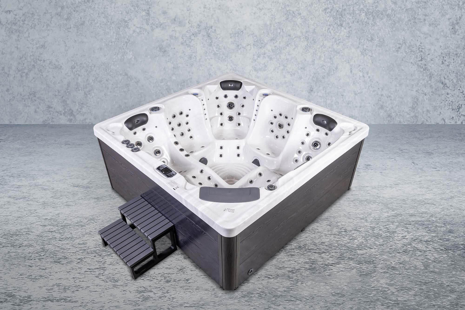 PureHaven Imperia American Outdoor-Whirlpool 230x230 cm für 6 Personen mit 71 Massagedüsen Heizung LEDs Thermoabdeckung Farbe Sterling Silber/Grau