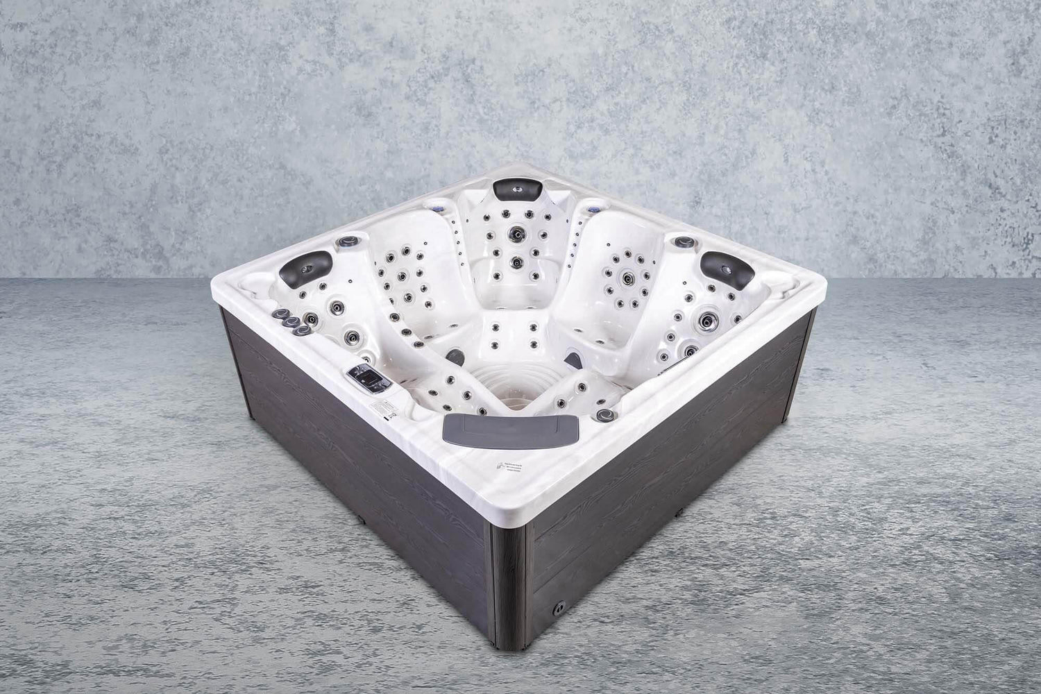 PureHaven Imperia American Outdoor-Whirlpool 230x230 cm für 6 Personen mit 71 Massagedüsen Heizung LEDs Thermoabdeckung Farbe Sterling Silber/Grau