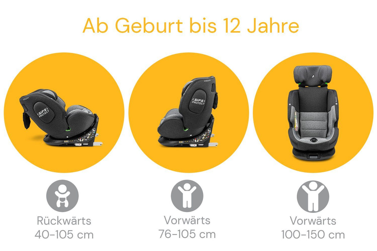 Osann One360° Kindersitz 40–150 cm – 360° drehbar, i-Size R129, Isofix & Top-Tether, Reboarder & vorwärtsgerichtet, 14-fach verstellbar – Universe Grey