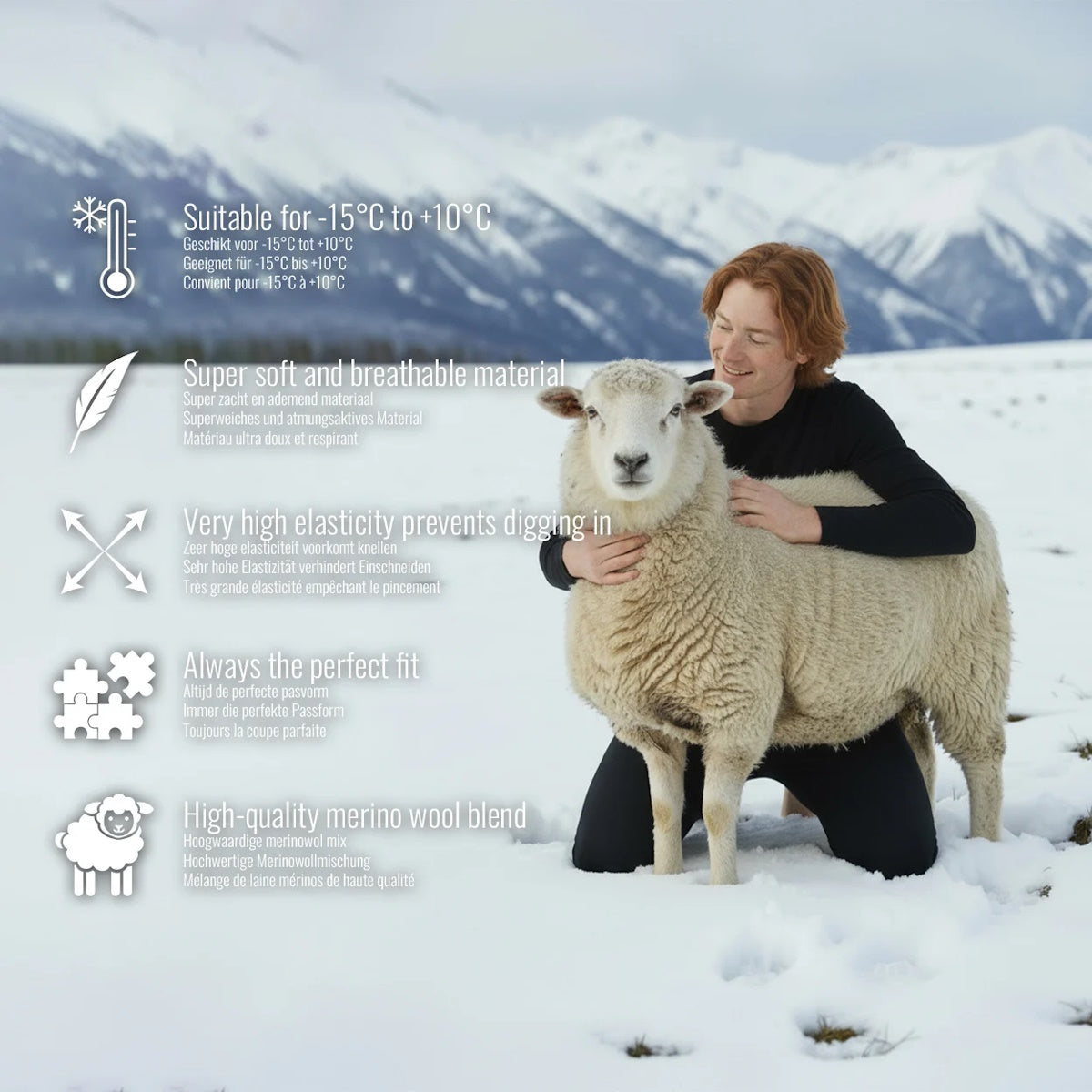 Frontansicht: Gaubert Thermo-Unterwäsche Set für Herren – Langarmshirt & Hose in Schwarz