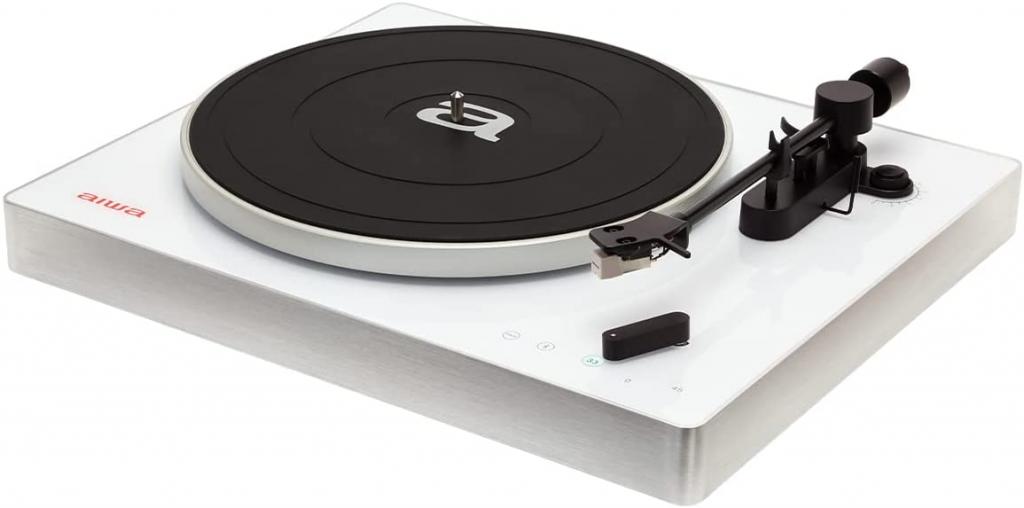 Aiwa APX-680BT /WT Weiß Bluetooth-Plattenspieler 2 Geschwindigkeiten 33/45 U/min magn. Aluminiumkaps
