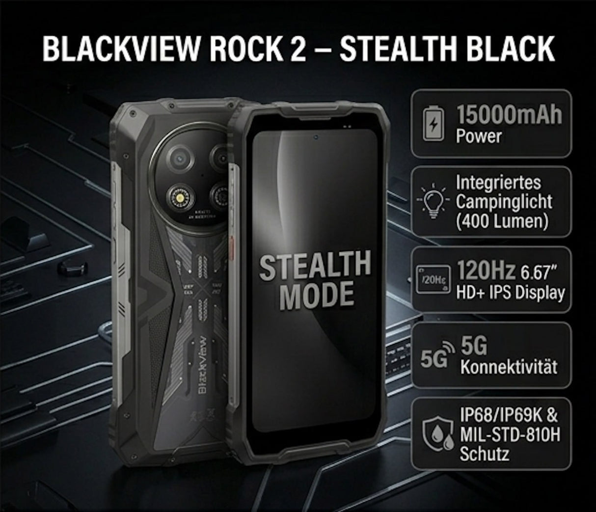 Blackview Rock 2 in schwarz mit den wichtigsten USPs
