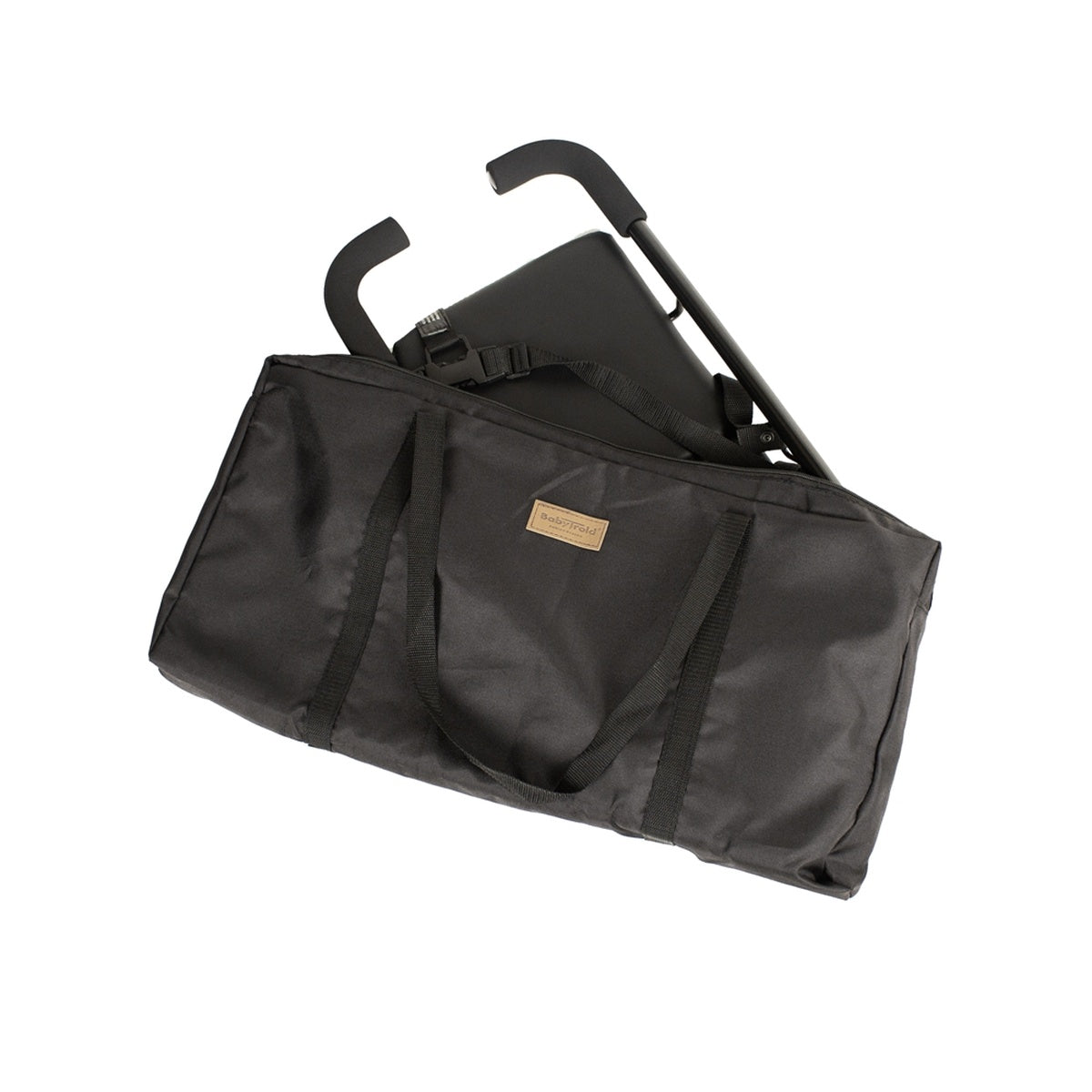 Tragbarer BabyTrold Booster-Sitz in Schwarz, kompakt faltbar mit integrierter Tasche