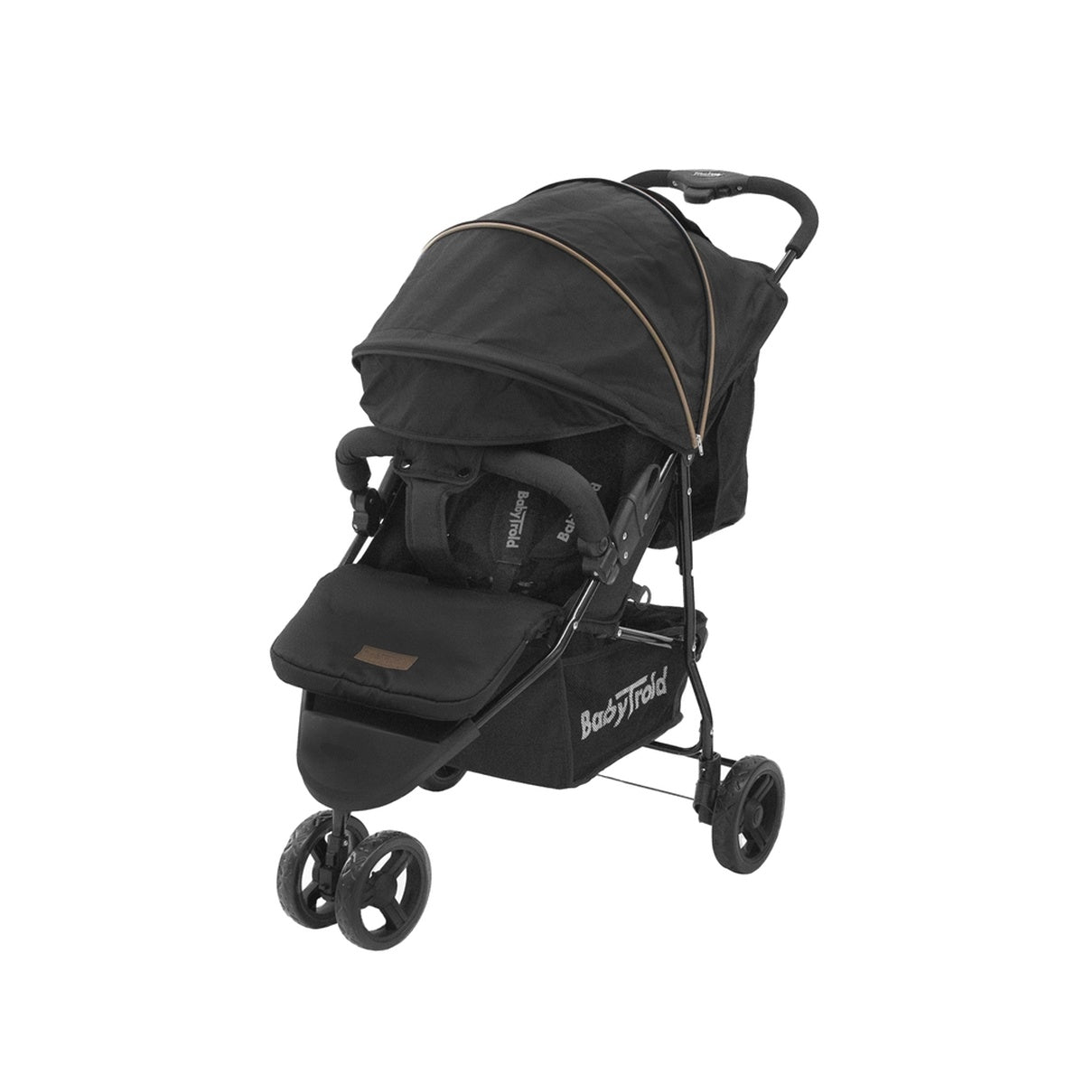 Babytrold Buggy schwarz Ansicht im Profil mit geschlossenen Verdeckbabytrold-buggy-schwarz-profil-geschlossenes-verdeck