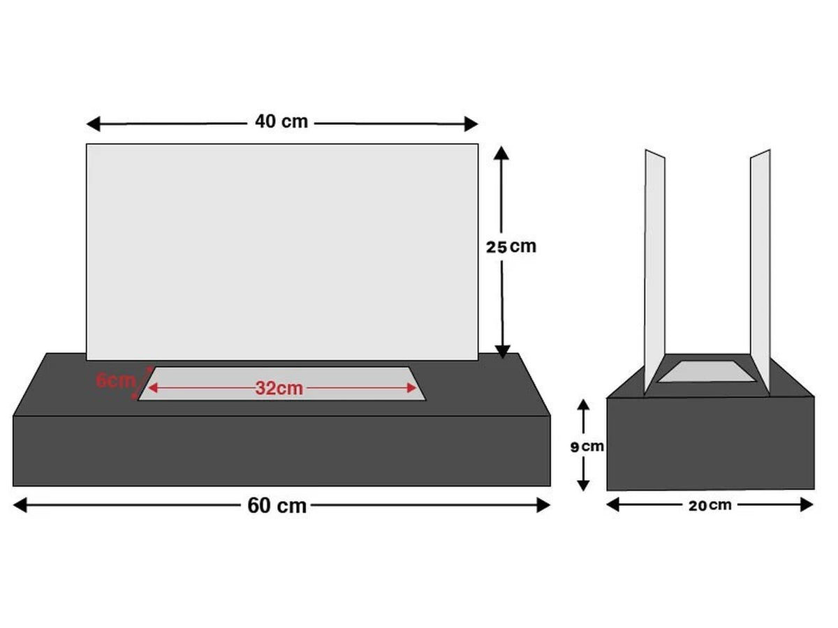CACH Fires Freistehender Bioethanol-Kamin, Schwarz, 60 cm, Dekoratives Feuer für Tisch oder Regal, 2 kW, Stilvolles und modernes Accessoire.