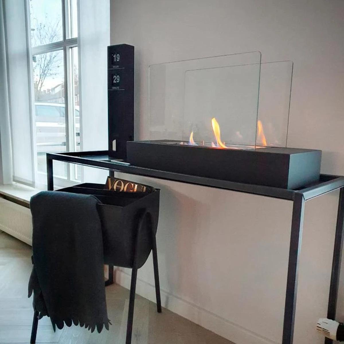 CACH Fires Freistehender Bioethanol-Kamin, Schwarz, 60 cm, Dekoratives Feuer für Tisch oder Regal, 2 kW, Stilvolles und modernes Accessoire.
