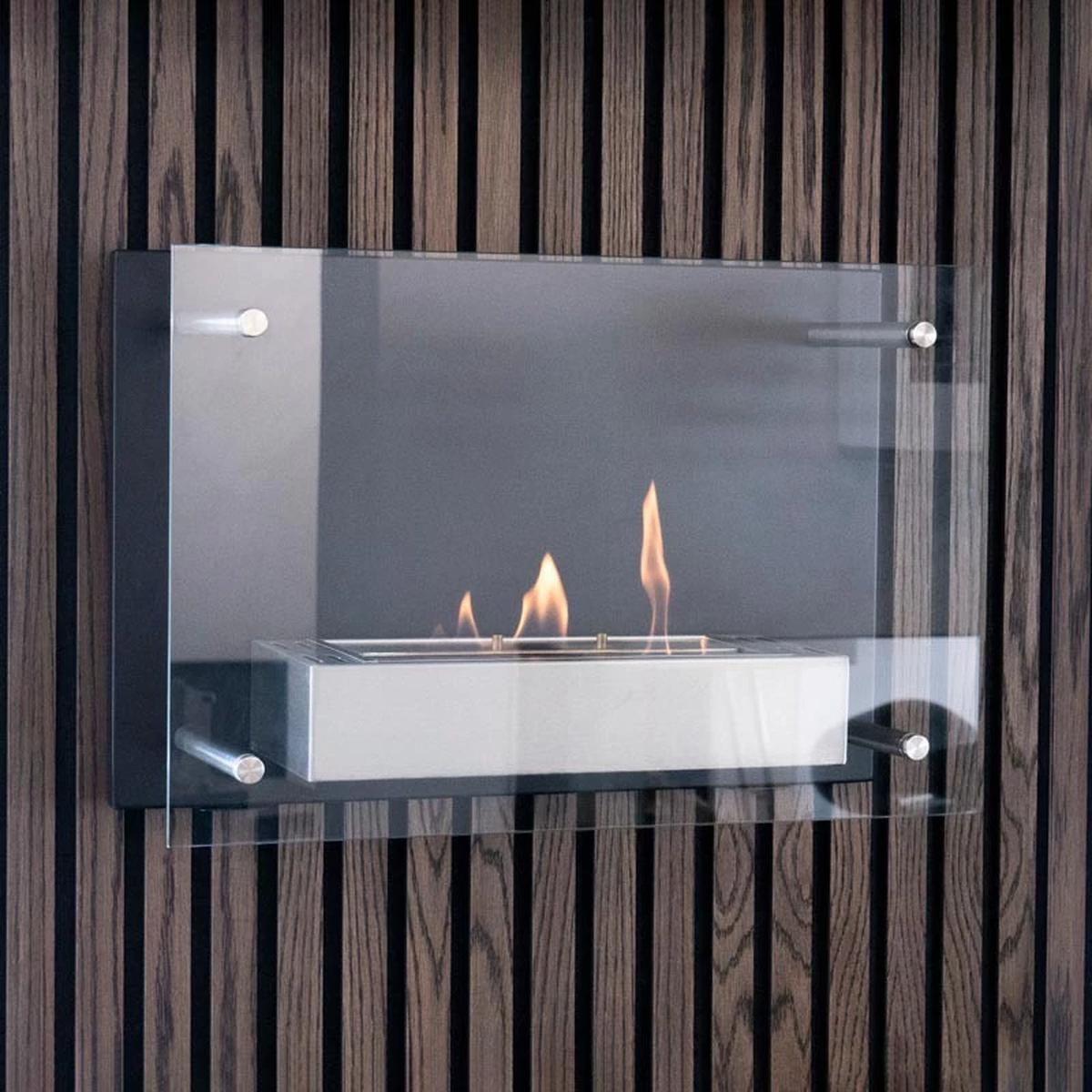 CACH Fires Nevada Bio-Wandkamin, Schwarzer Bioethanol-Wandkamin mit Glasfrontpaneel, Brenndauer bis zu 6 Stunden, für gemütliche Abende mit der Familie, 2 kW.