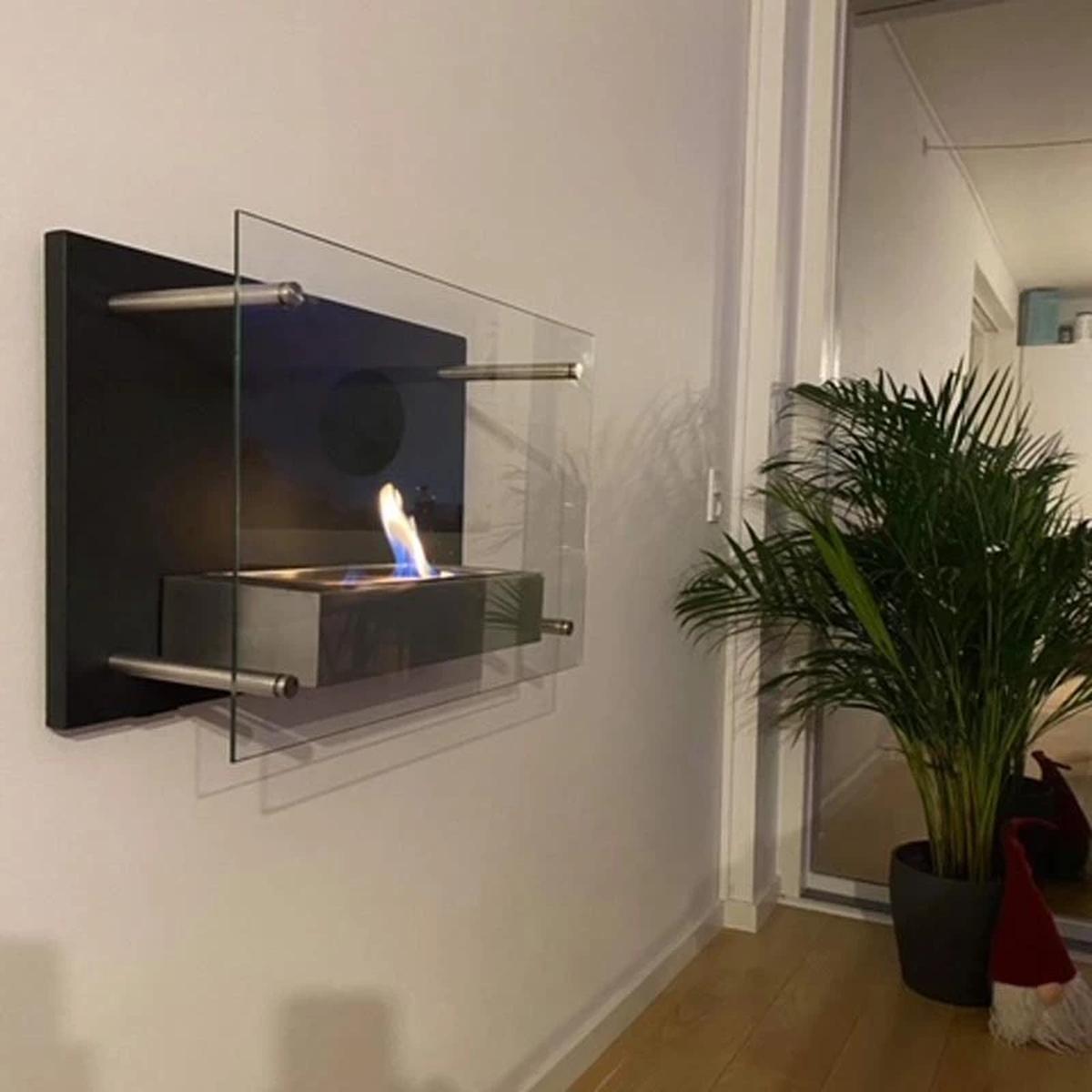 CACH Fires Nevada Bio-Wandkamin, Schwarzer Bioethanol-Wandkamin mit Glasfrontpaneel, Brenndauer bis zu 6 Stunden, für gemütliche Abende mit der Familie, 2 kW.