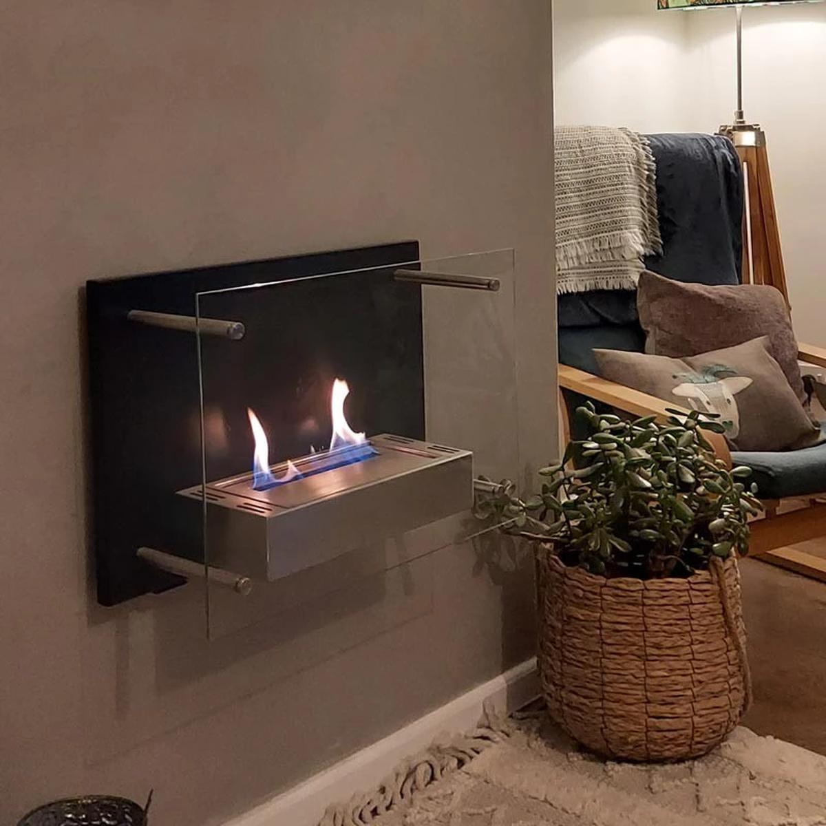 CACH Fires Nevada Bio-Wandkamin, Schwarzer Bioethanol-Wandkamin mit Glasfrontpaneel, Brenndauer bis zu 6 Stunden, für gemütliche Abende mit der Familie, 2 kW.