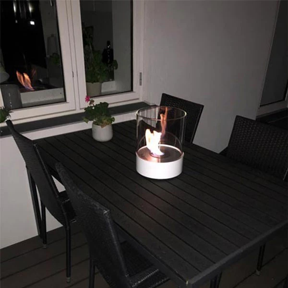 CACH Fires Southwark Runder Tisch Kamin, Weiß, Einzigartiges Design mit Glas, Bioethanol, 1,15 kW
