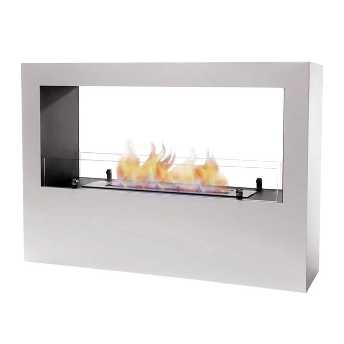 CACH Fires Lansing Bioethanol Standkamin, Weiß, Flammenansicht von 2 Seiten, 3,3 kW, 3,5-Liter-Brenner, 7,5 Stunden Brenndauer