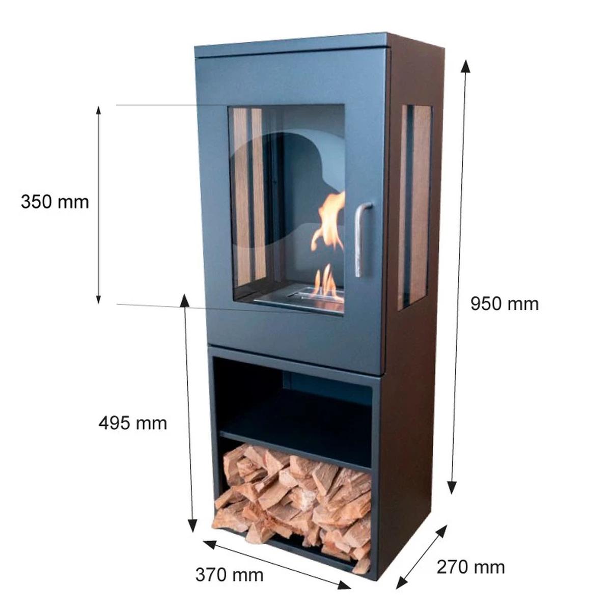 CACH Fires Cheyenne Schwarzer Bioethanol-Kamin, 95 cm hoch, 3-seitige Flammenansicht, 1,9 kW
