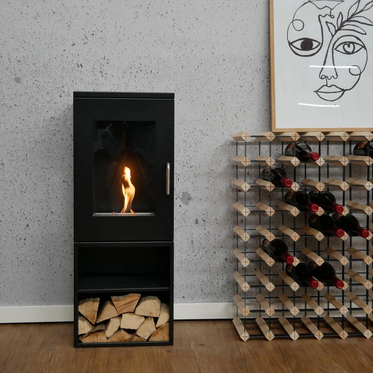 CACH Fires Cheyenne Schwarzer Bioethanol-Kamin, 95 cm hoch, 3-seitige Flammenansicht, 1,9 kW