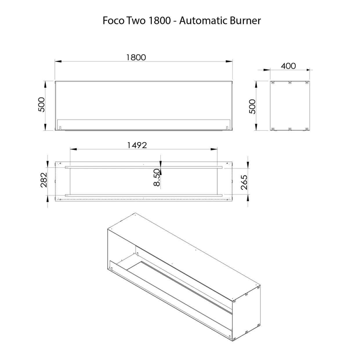 CACH Fires Foco Two 1800, doppelseitiger Ethanolkamin für Trennwände und TV-Wände, verschiedene Brenneroptionen verfügbar 13 kW, 8,8 kW