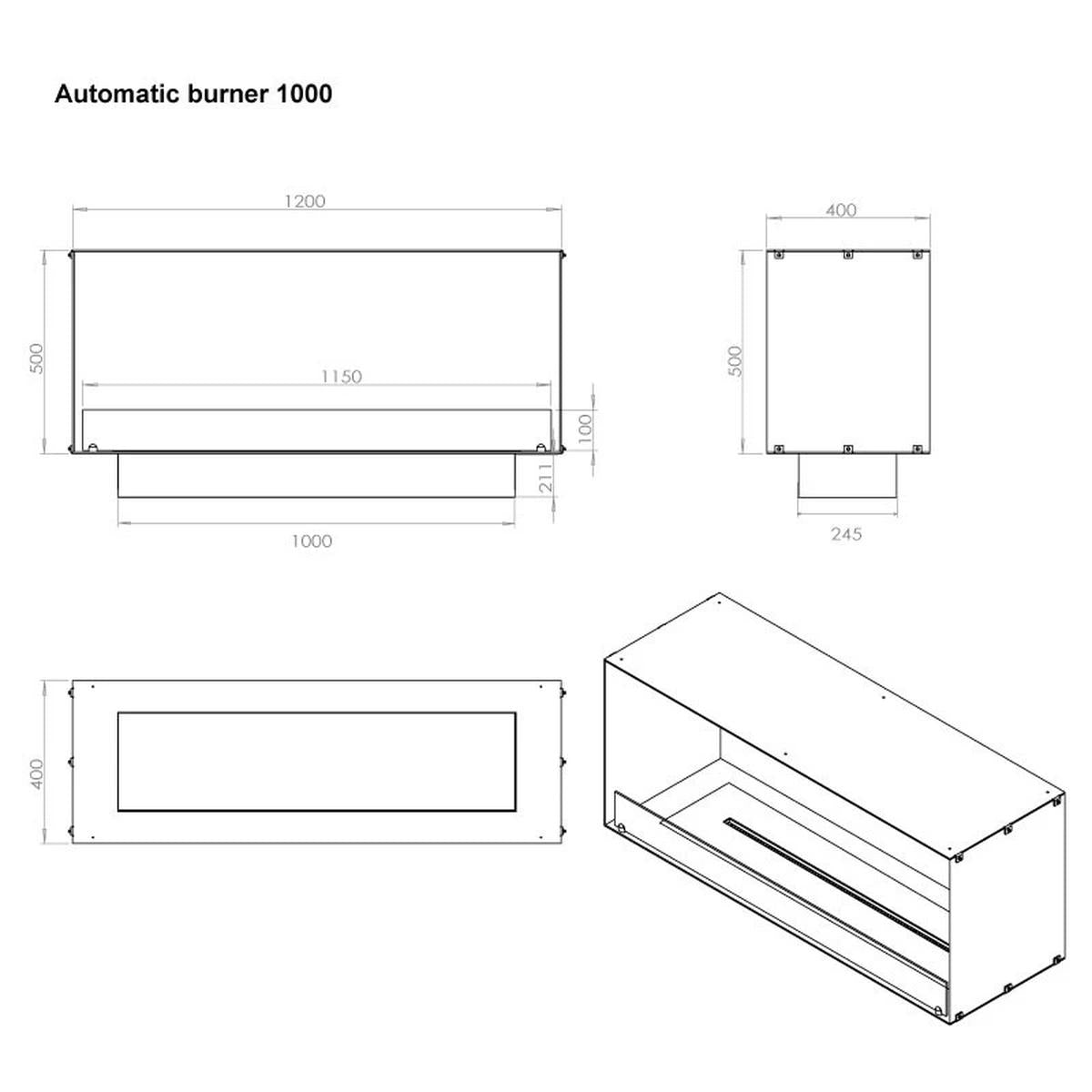 CACH Fires Foco One 1200, Einseitiger Bioethanol-Einbaukamin für die Wand, Manueller/Automatischer Brenner, 6,2 kW