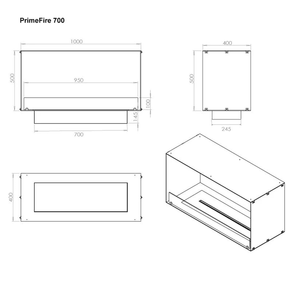 CACH Fires Foco One 1000, Bioethanol-Wandkamin mit eingebautem Brenner, einseitig, manueller oder automatischer Brenner, 4,4 kW.