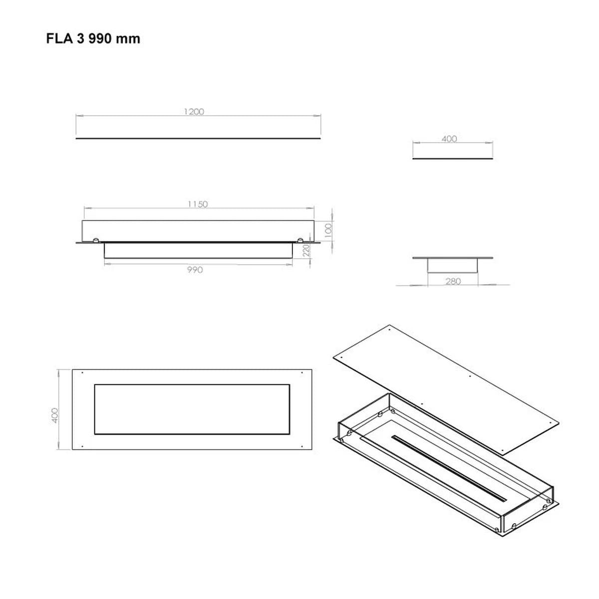 CACH Fires Foco Four 1200, Bioethanol-Einbaukamin, Wandkamin, 6,2 kW, automatischer oder manueller Brenner