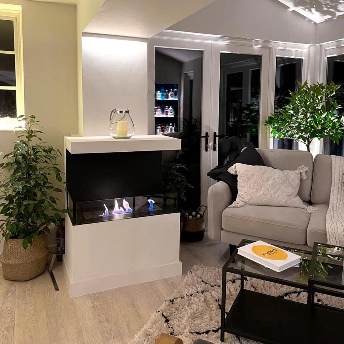 CACH Fires Foco Three 800, dreiseitiger Bioethanol-Kamin zur Wandmontage, manueller oder automatischer Brenner, 3,2 kW