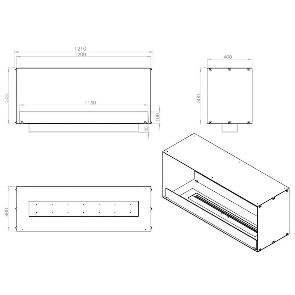 CACH Fires Foco Two 1200, doppelseitiger Bioethanol-Wandkamin, manueller oder automatischer Brenner, 6,2 kW