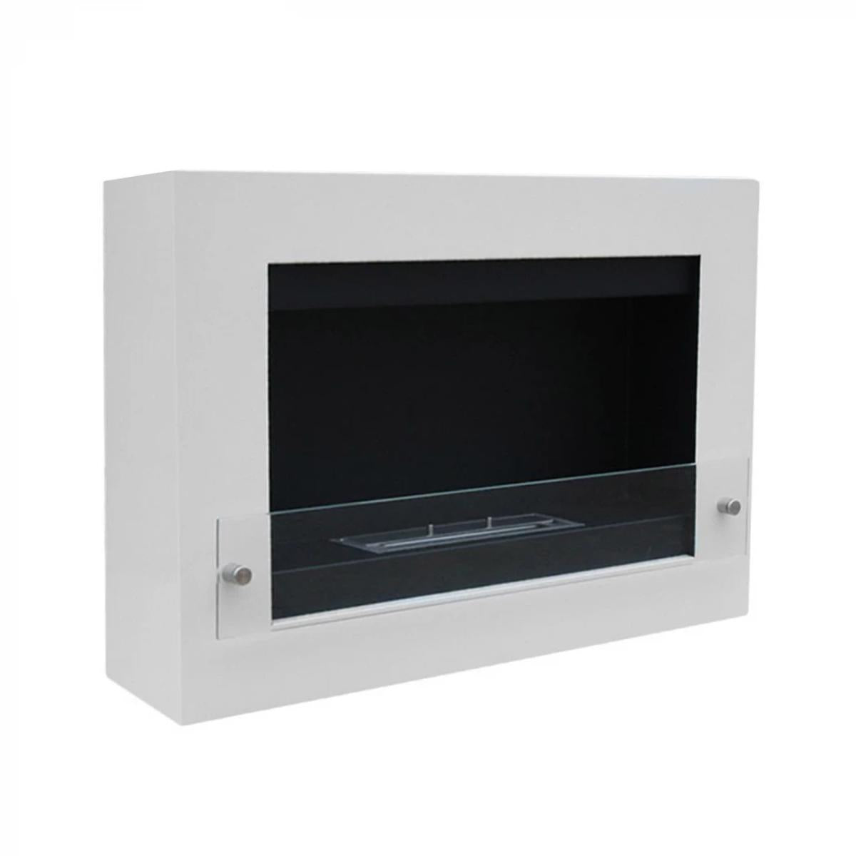 CACH Fires Nebraska Ethanol Wandkamin, Weiß, H: 54 cm x B: 78 cm x T: 16,5 cm, Brenndauer bis zu 6 Stunden, mit Glastür, 1,5 kW.