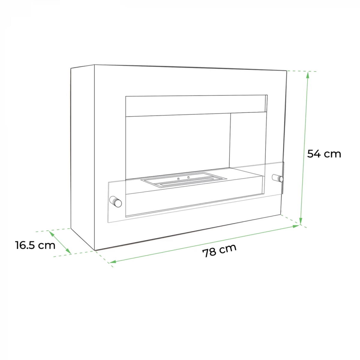 CACH Fires Nebraska Ethanol Wandkamin, Weiß, H: 54 cm x B: 78 cm x T: 16,5 cm, Brenndauer bis zu 6 Stunden, mit Glastür, 1,5 kW.