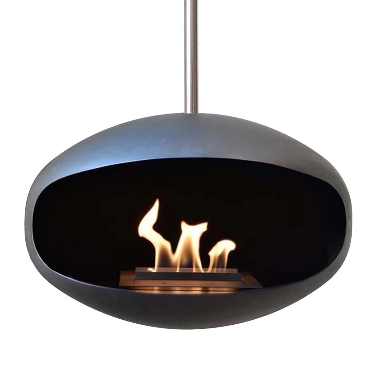 CACH Fires Cocoon Aeris, Bioethanol-Kamin in Schwarz mit verstellbarem Edelstahlstab, Bioethanol-Deckenkamin, 3 kW, elegant und modern.