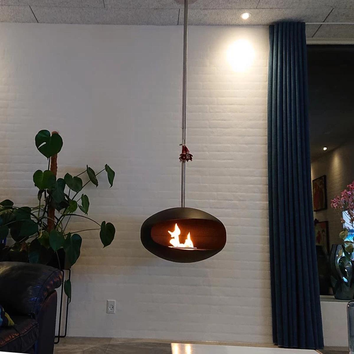CACH Fires Cocoon Aeris, Bioethanol-Kamin in Schwarz mit verstellbarem Edelstahlstab, Bioethanol-Deckenkamin, 3 kW, elegant und modern.