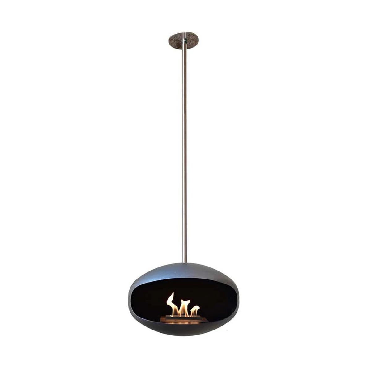 CACH Fires Cocoon Aeris, Bioethanol-Kamin in Schwarz mit verstellbarem Edelstahlstab, Bioethanol-Deckenkamin, 3 kW, elegant und modern.