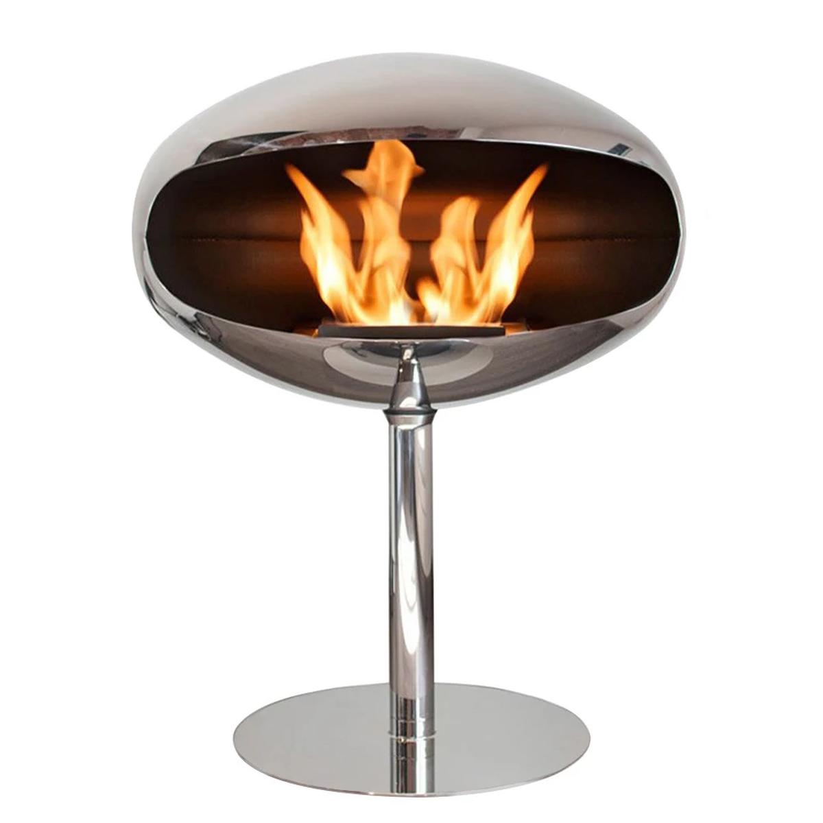 CACH Fires Kokonsockel, polierter Stahl, freistehender Bioethanol-Kamin, 3 kW