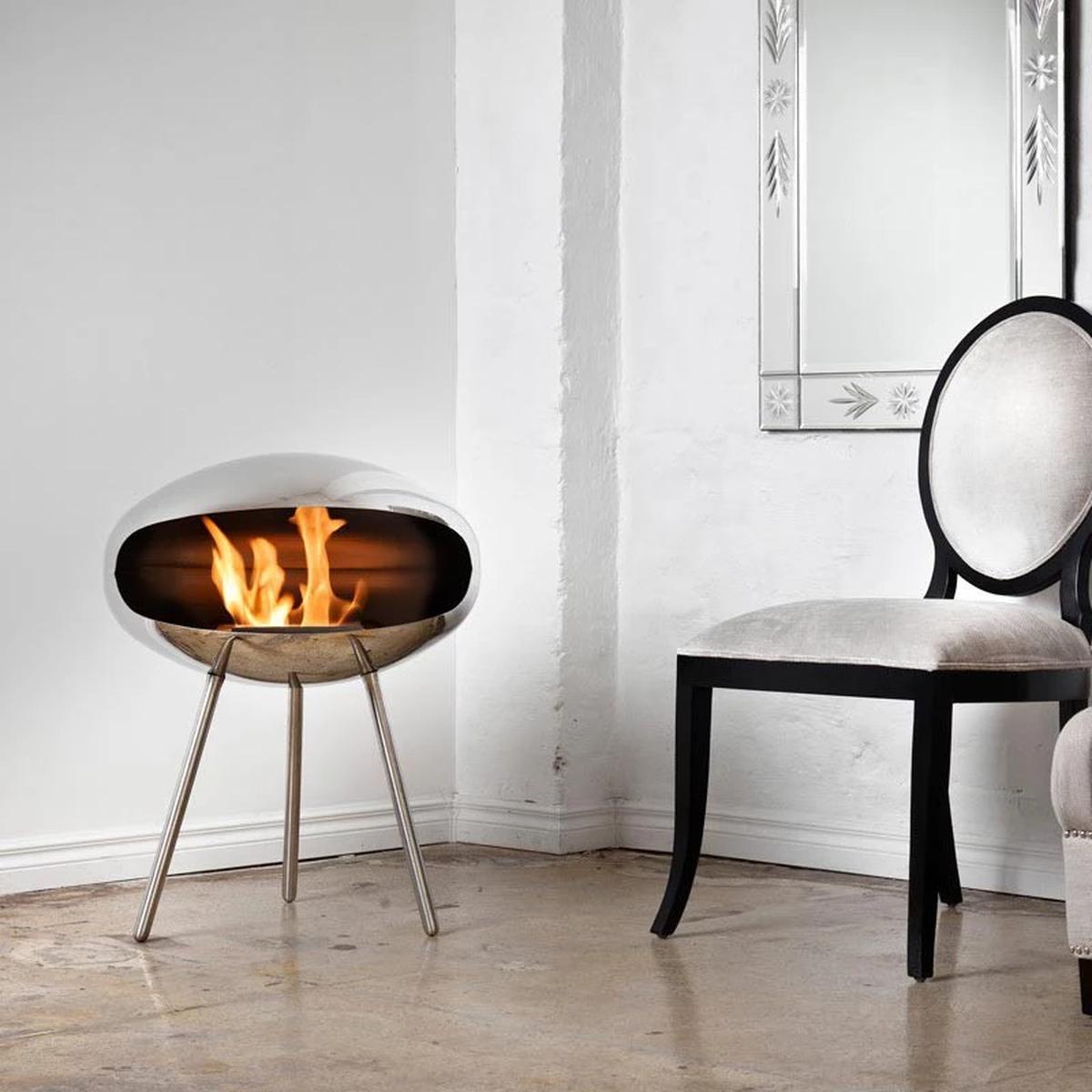 CACH Fires Cocoon Terra, polierter Stahl, freistehender Bioethanol-Kamin, auf drei Beinen, handlich und praktisch, verschiedene Versionen erhältlich, 3 kW