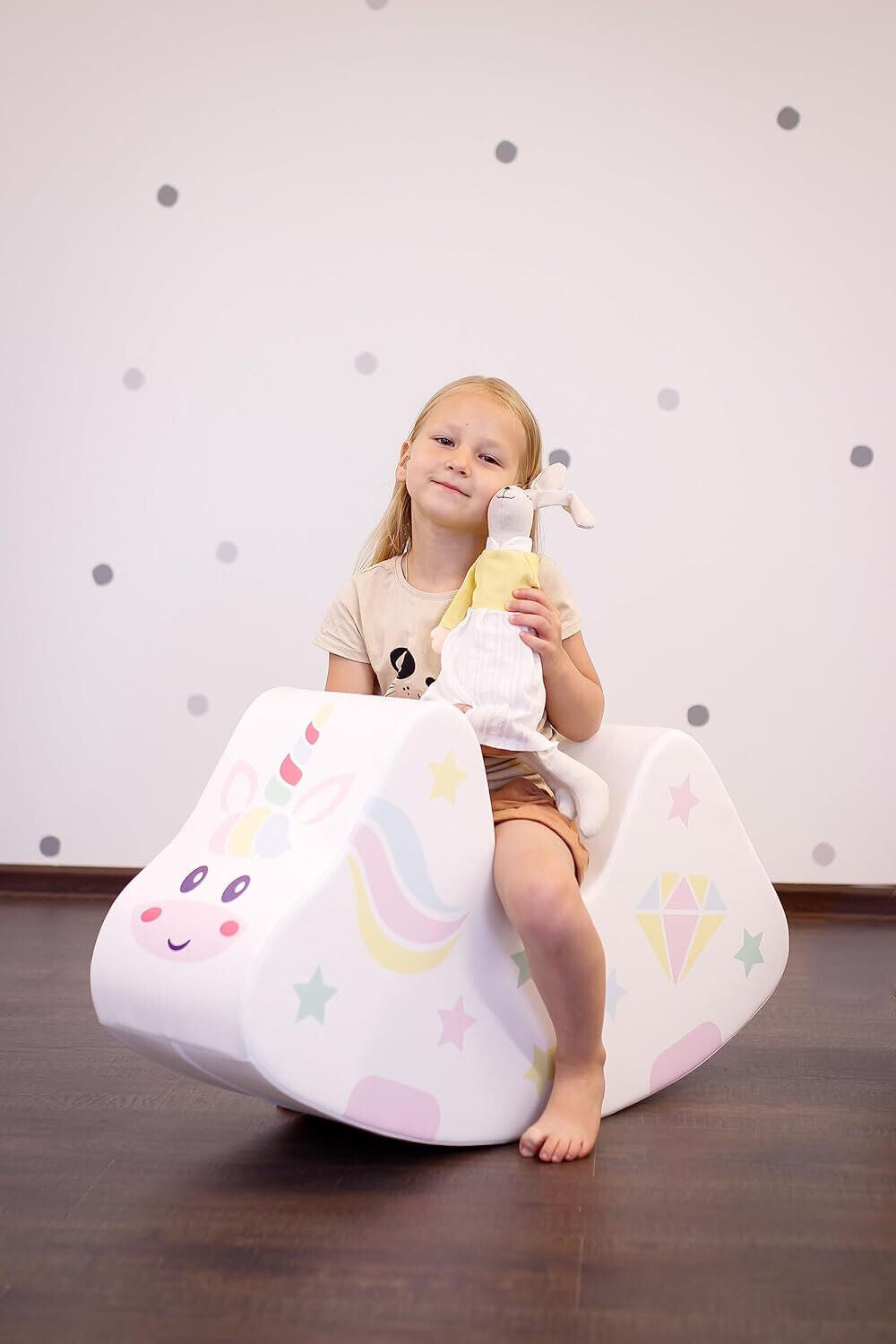 IGLU Schaukelpferd Einhorn Weiß – Magisches Softplay-Spielzeug für Kinder Schaumstoffbaustein