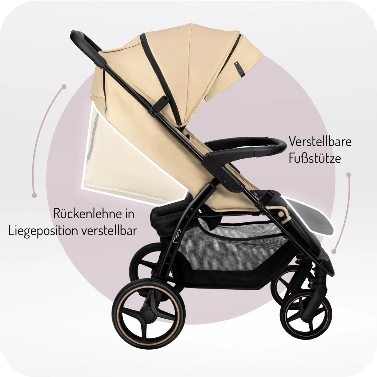 Kinderwagen mit verstellbarer Rückenlehne und Fußstütze in Beige