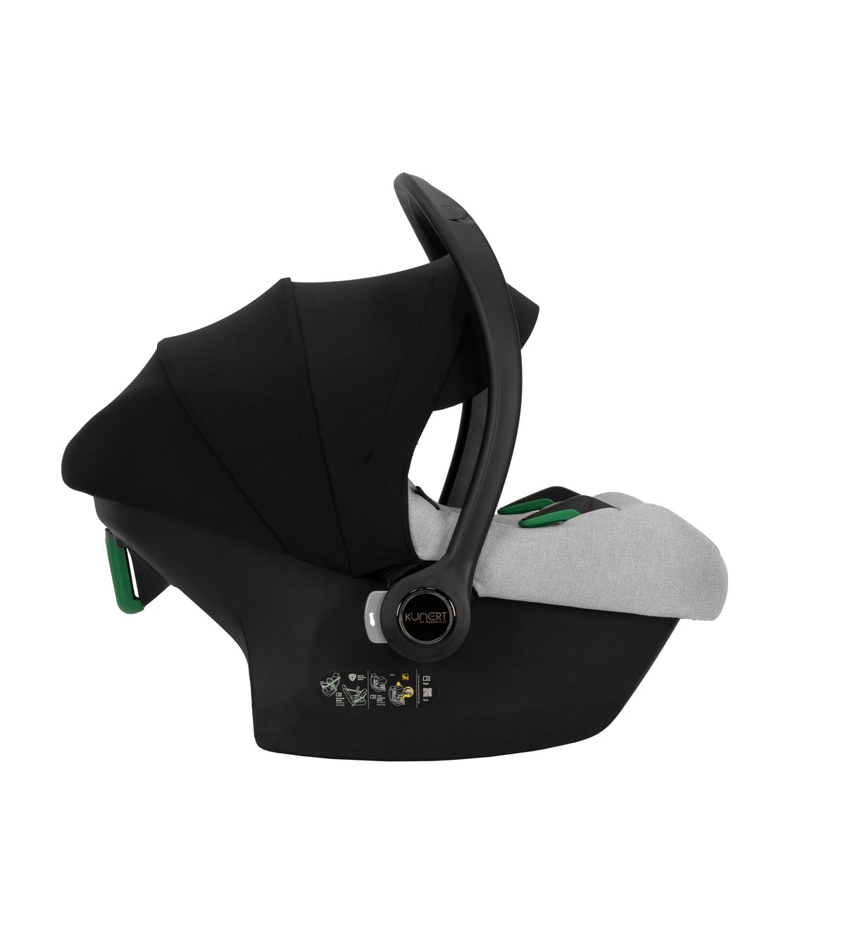 Draufsicht eines modernen Kinderautositzes in Grau.