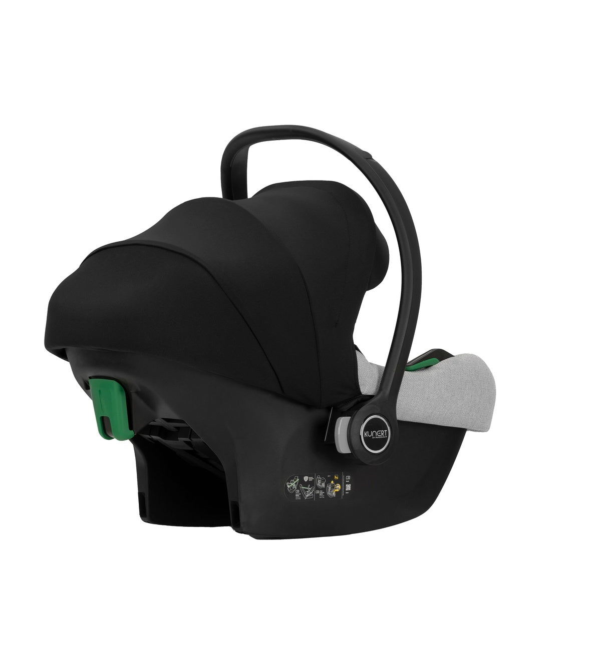 Seitenansicht eines modernen Kinderautositzes in Grau.