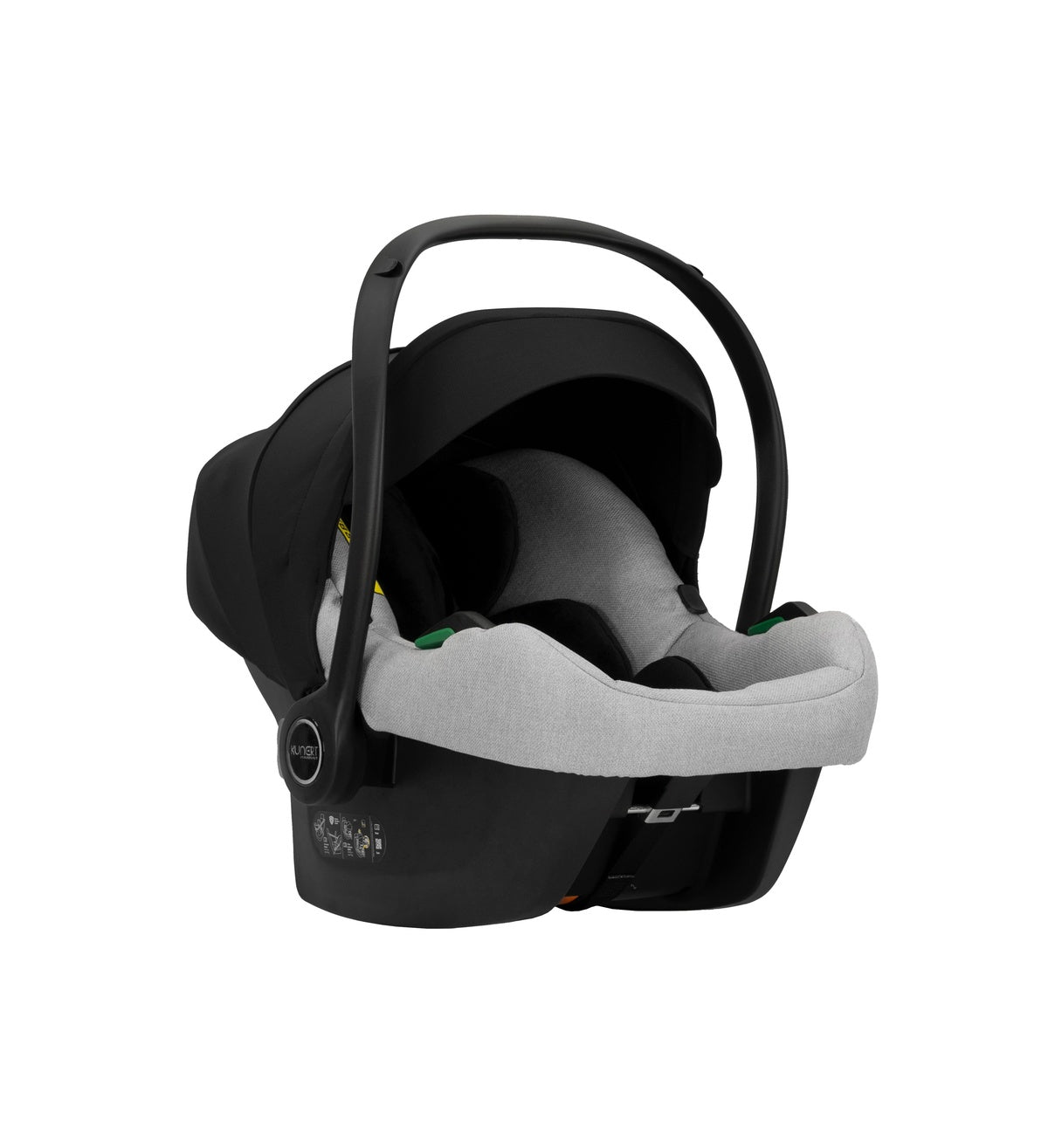 Ansicht von hinten eines modernen Kinderautositzes in Grau.