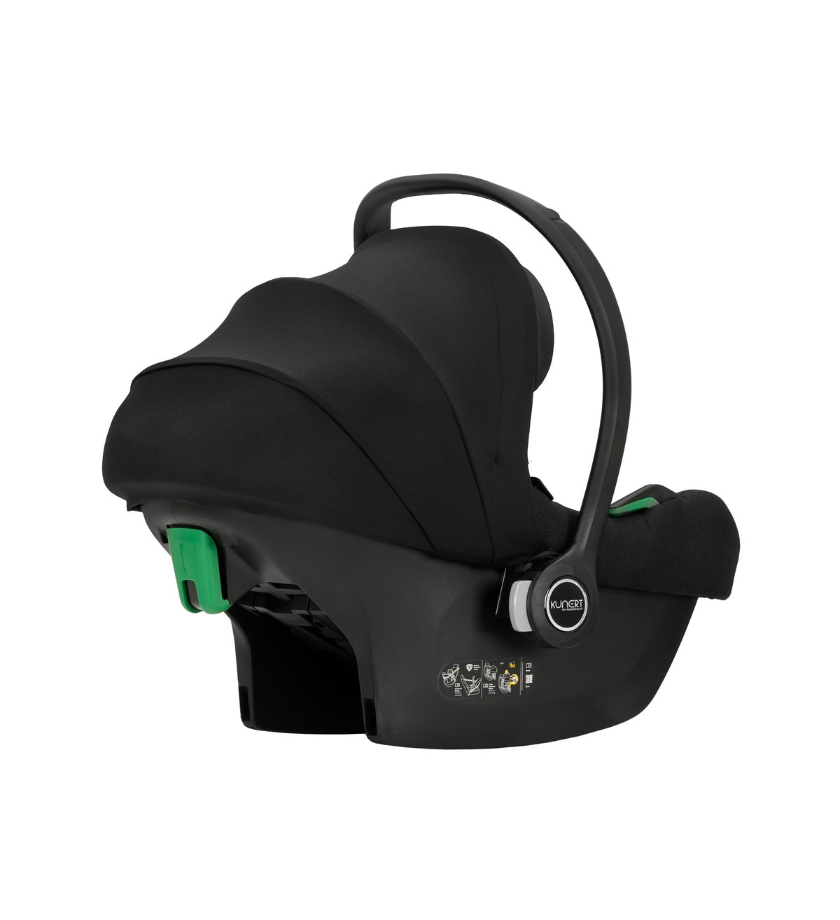 Seitenansicht eines modernen Kinderautositzes in Schwarz.