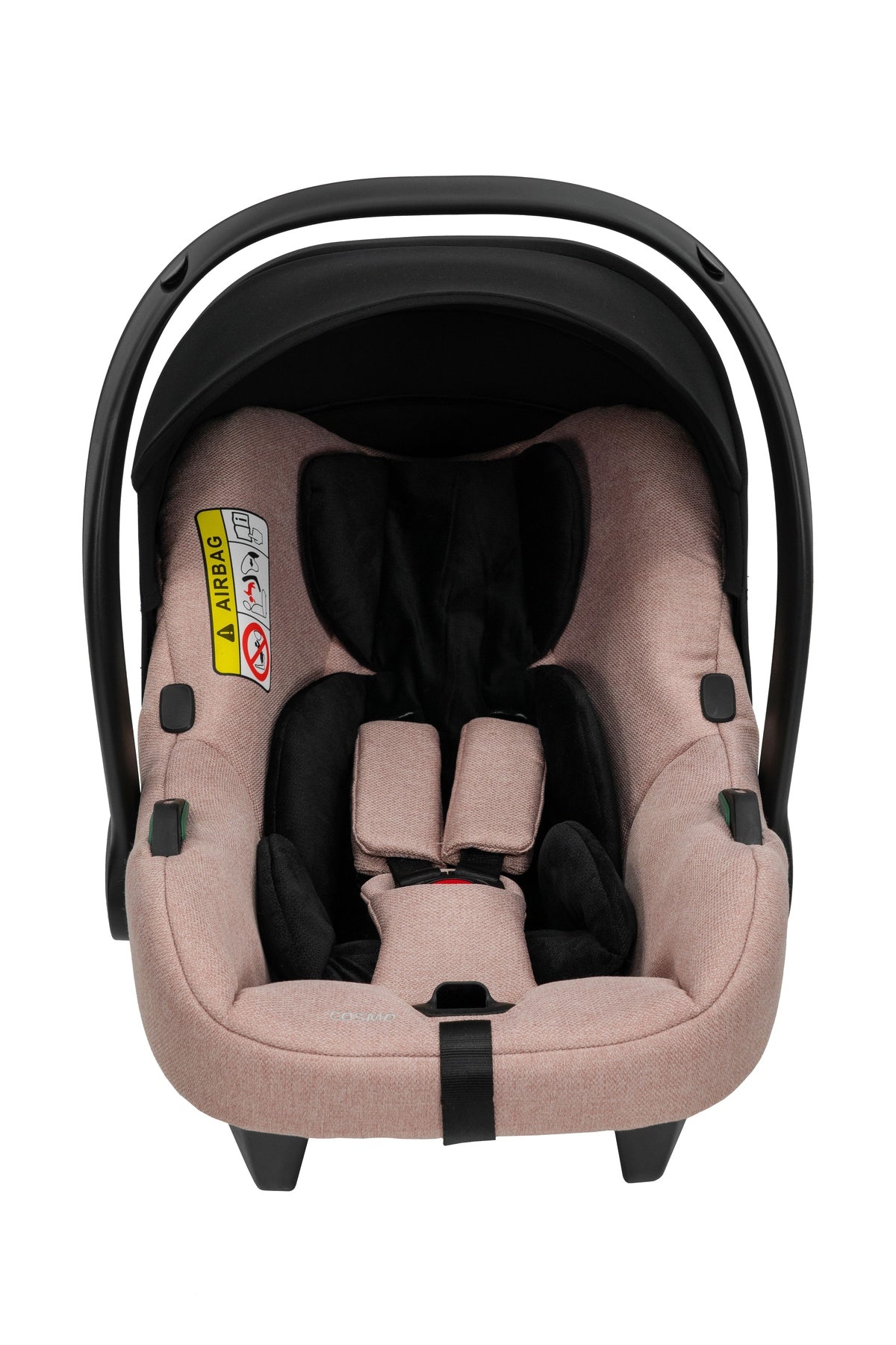 Frontalansicht eines modernen Kinderautositzes in Pink.