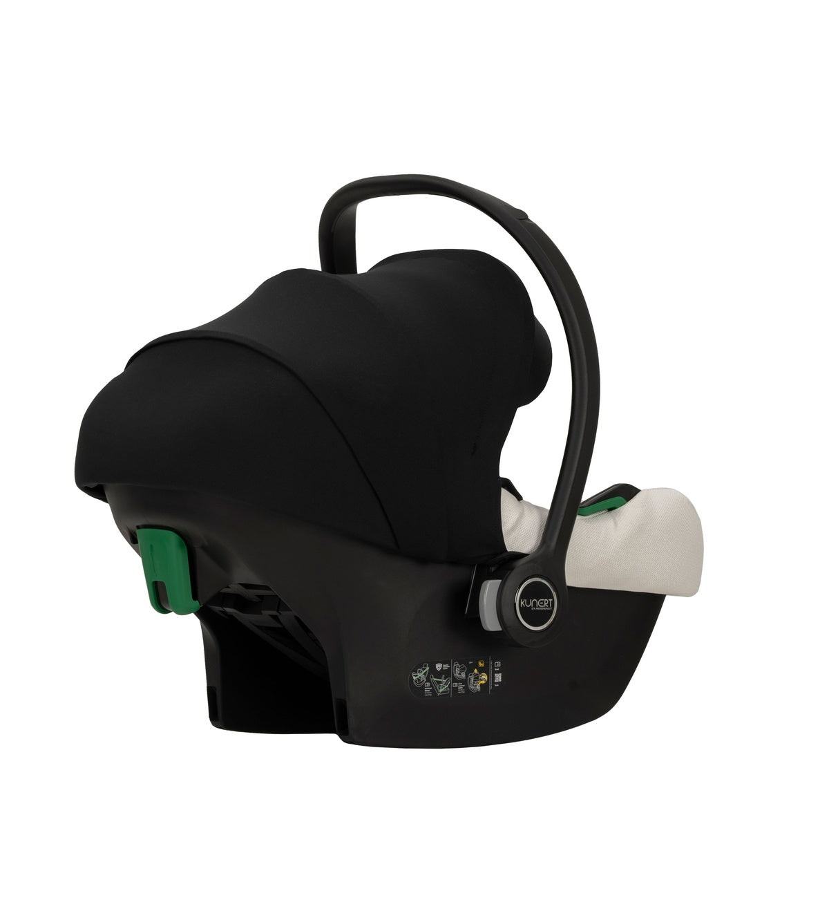 Seitenansicht eines modernen Kinderautositzes in Weiß.