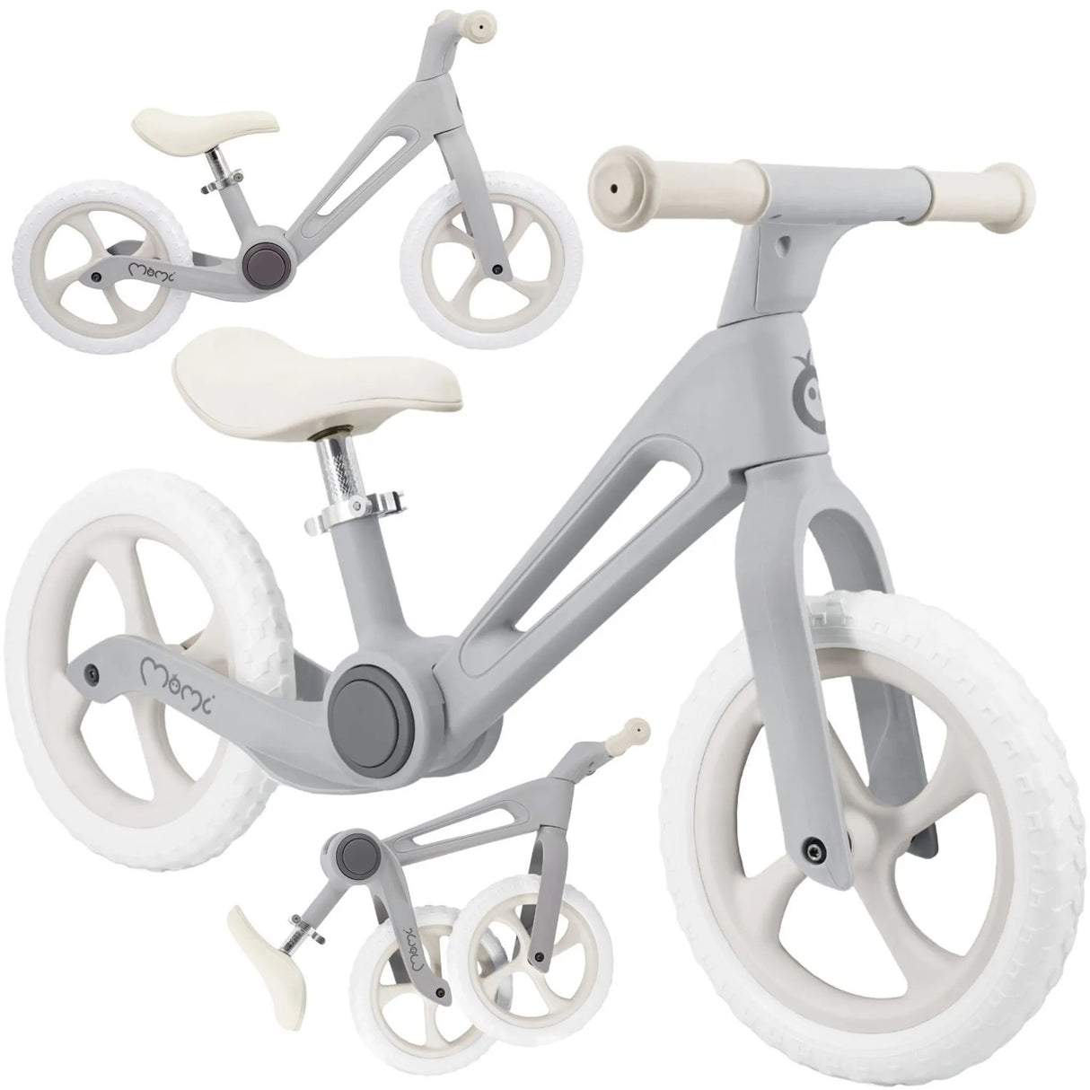 Grau-weißes Laufrad mit ergonomischem Design und stabilen Reifen