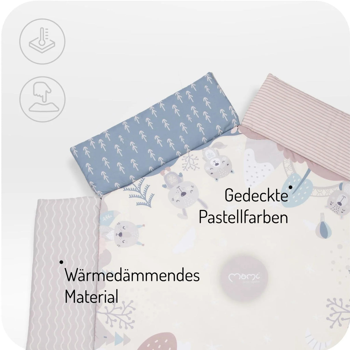 Spielmatte mit wärmedämmendem Material in gedeckten Pastellfarben