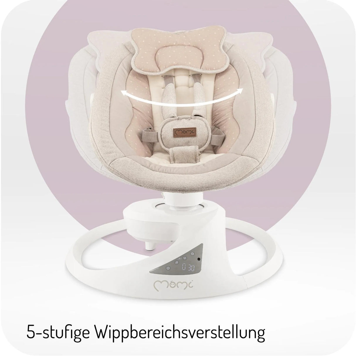 Babyschaukel mit 5-stufiger Wippbereichsverstellung in sanften Farben