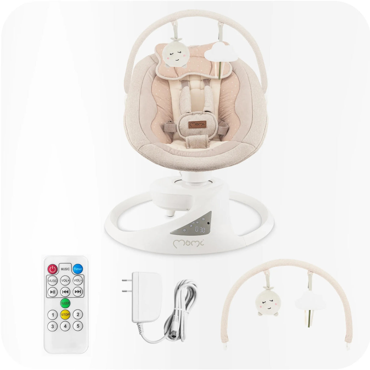 Schaukelstuhl für Babys mit Fernbedienung und Spielzeuganhänger