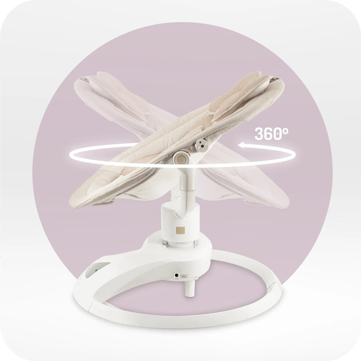 Drehbarer Babystuhl mit gepolsterter Sitzfläche in neutralen Farben