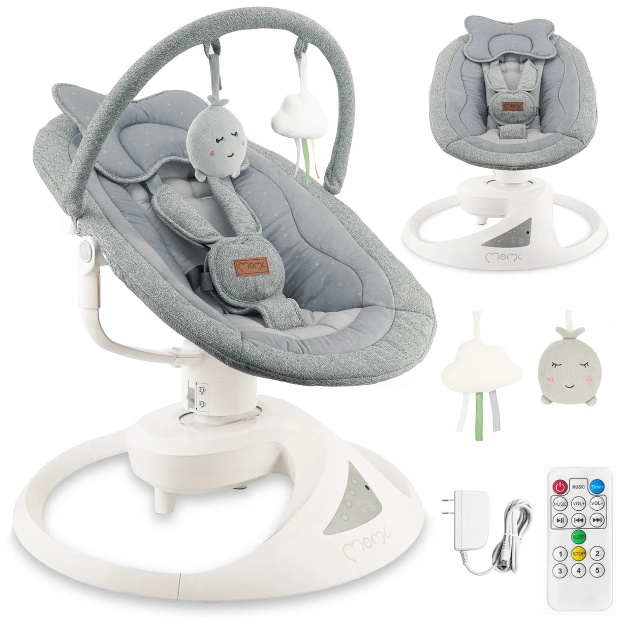 Schaukelstuhl für Babys mit abnehmbarem Spielbogen und Fernbedienung