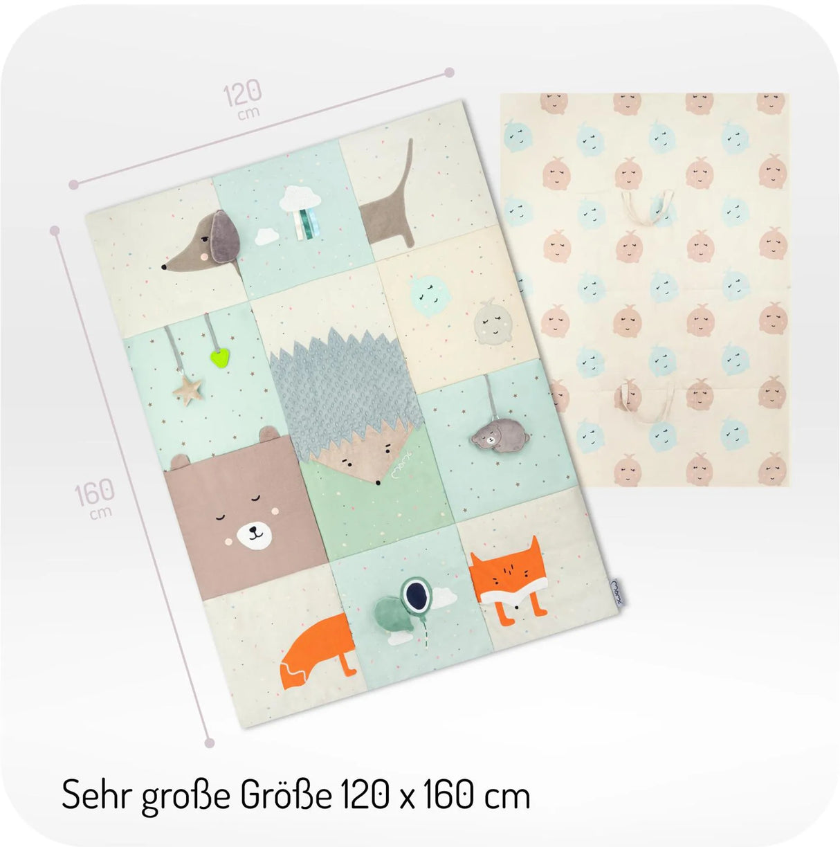 Bunte Spielmatte mit Tieren, Größe 120 x 160 cm