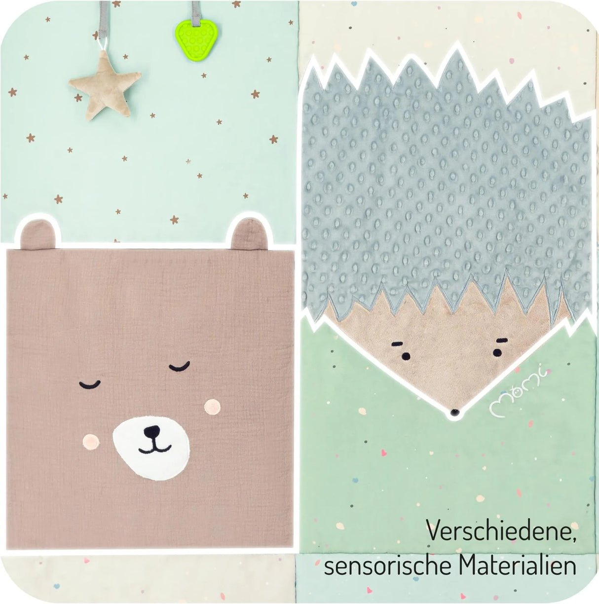 Sensorisches Spielbuch mit verschiedenen Texturen und Tiermotiven