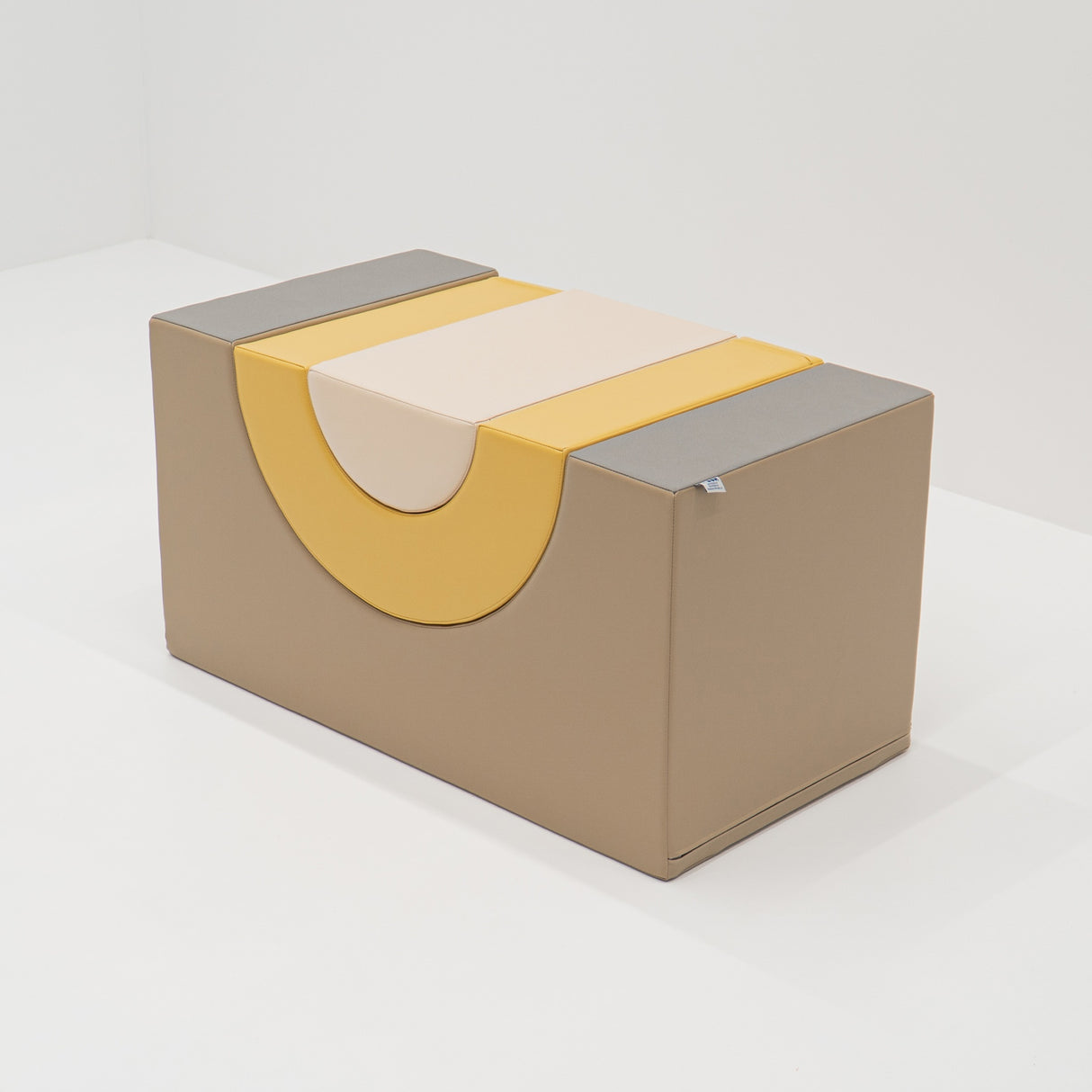 Bunte, gepolsterte Aufbewahrungsbox in Beige, Gelb und Grau