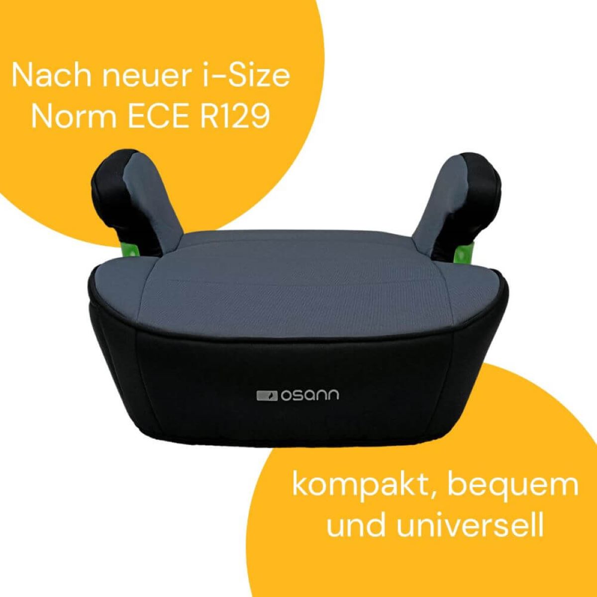 Osann Junior Isofix i-Size 126–150 cm – ergonomische Sitzerhöhung, abnehmbarer Bezug, Isofix/3-Punkt – Nero